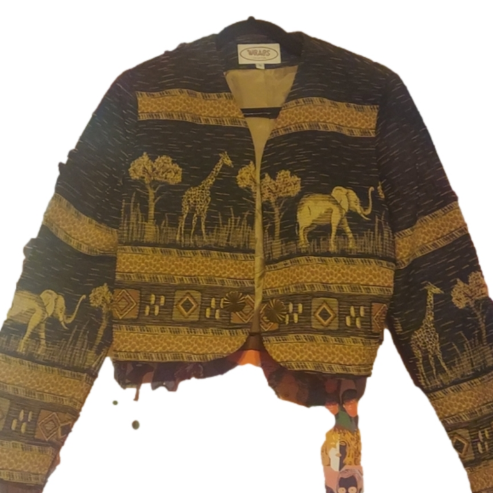 Vintage tapestry jacket! Safari! 1990s substitute teacher vibes!